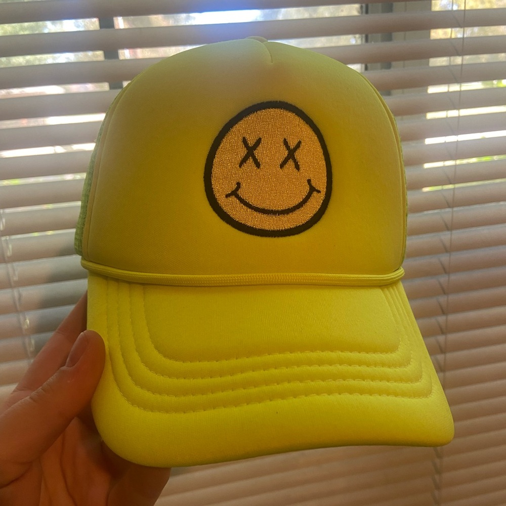Neon yellow smiley face SnapBack hat